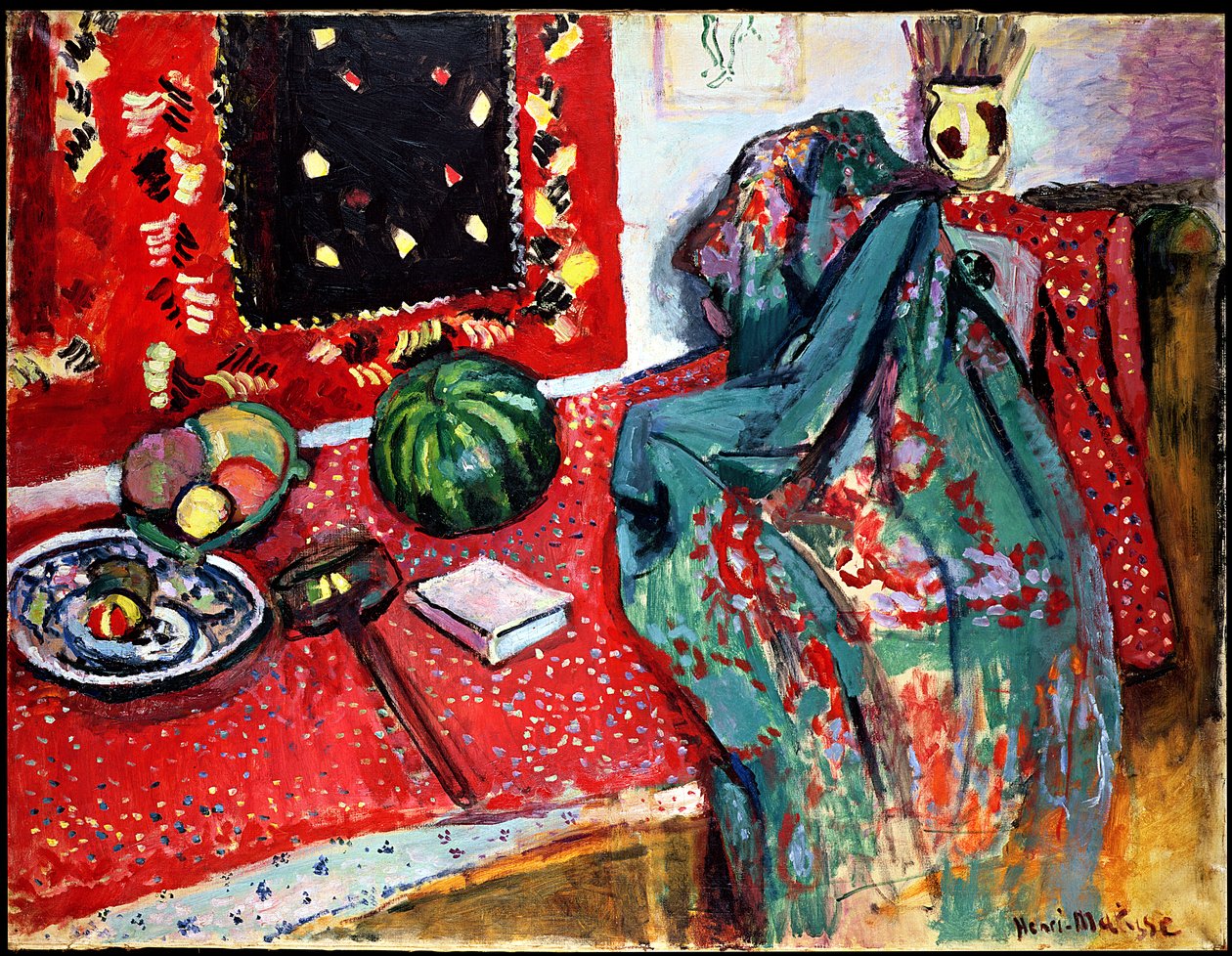 Stilleben med rødt tæppe af Henri Matisse