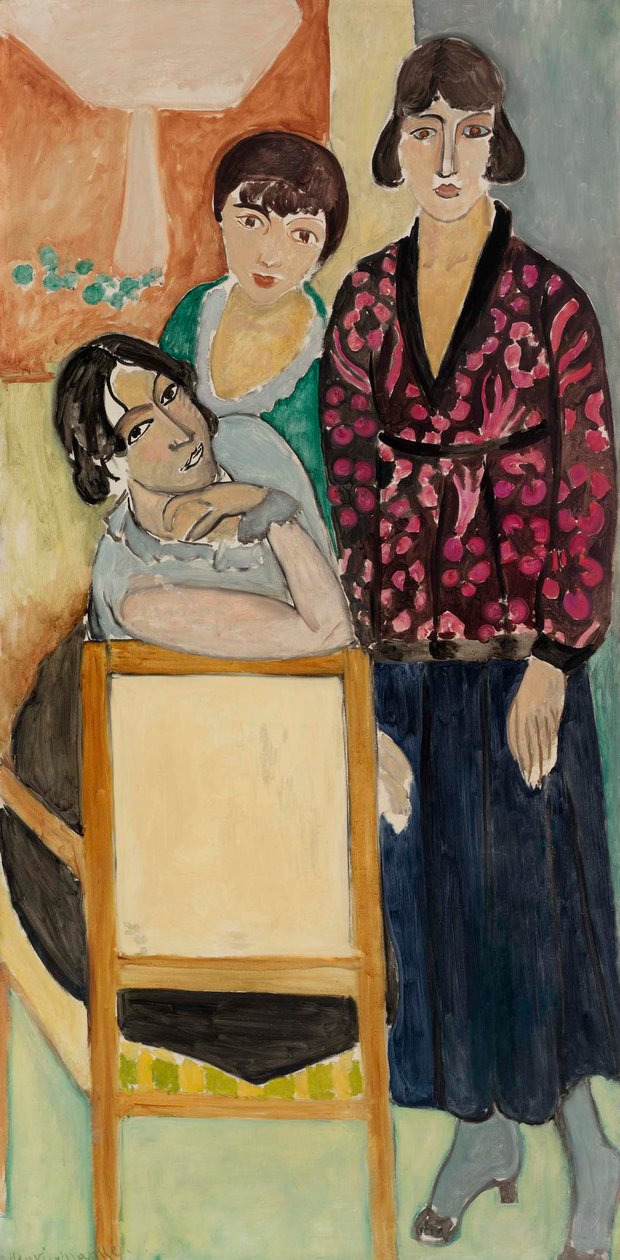 Tre søstre og "Det rosa marmorbord" (Les Trois soeurs à "La Table de marbre rose") af Henri Matisse