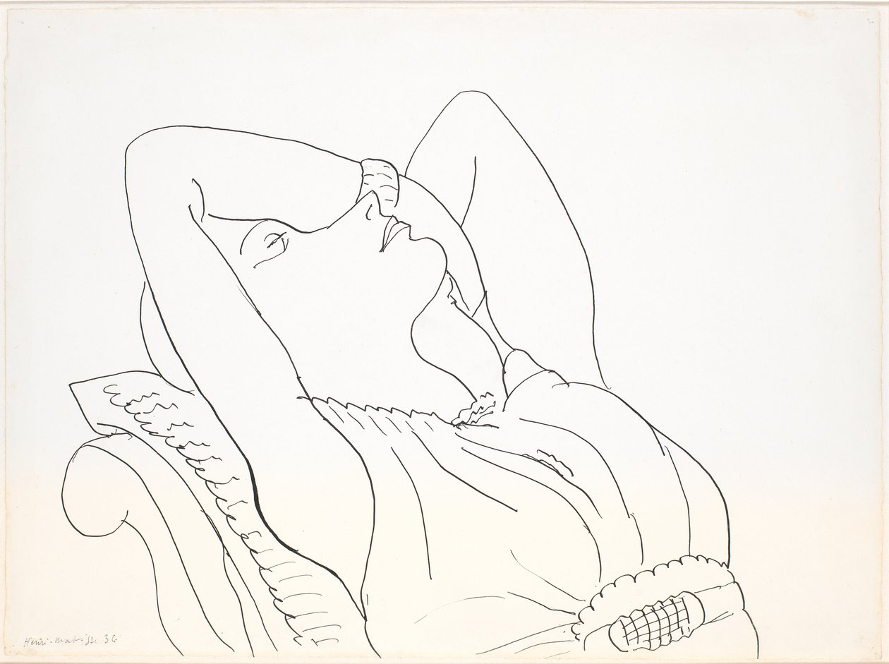 Tilbagelænet kvinde med armene over hovedet, halv figur af Henri Matisse