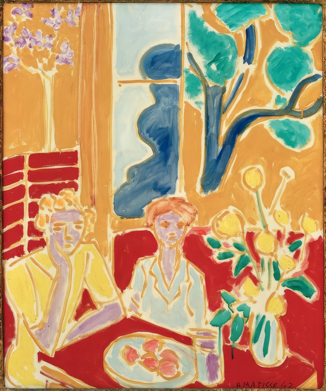 To unge piger på gul og rød baggrund af Henri Matisse