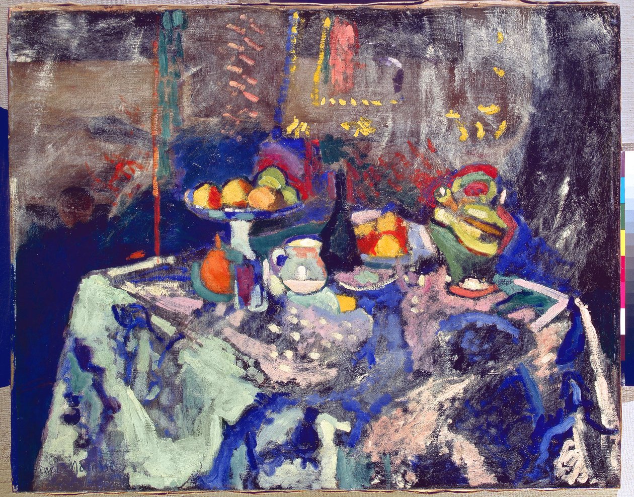 Vase, flaske og frugt, ca. 1906 (olie på lærred) af Henri Matisse