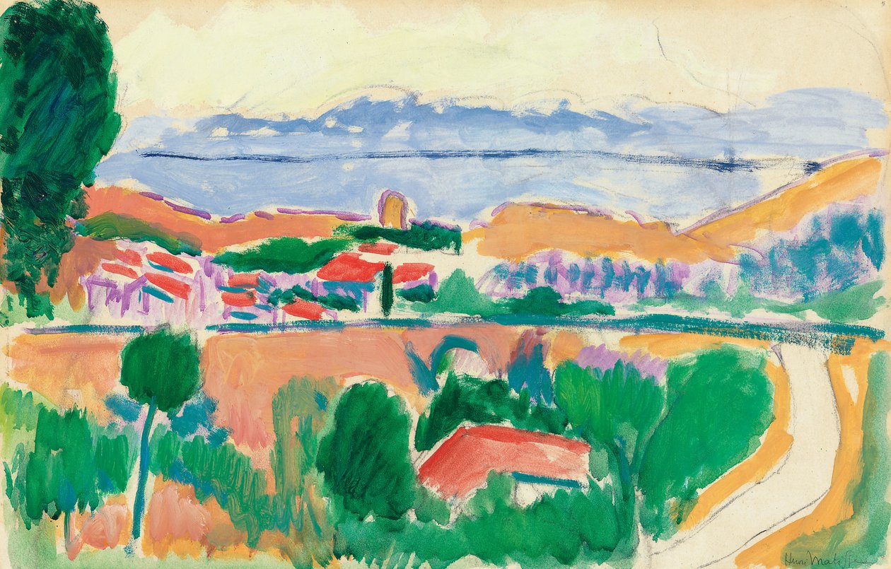 Udsigt over Collioure, ca. 1906-1907 (olie over kul på papir) af Henri Matisse