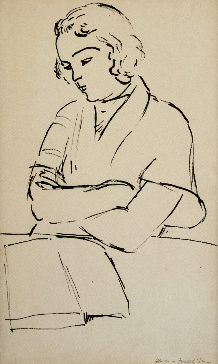 Woman Reading, ca. 1922 (pen og sort blæk på papir) af Henri Matisse