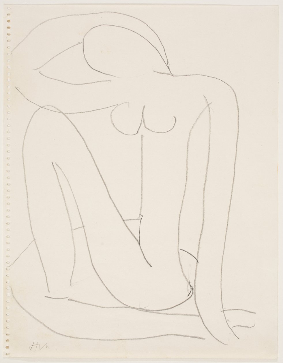 Kvinde siddende med arm på hovedet (blyant på papir) af Henri Matisse