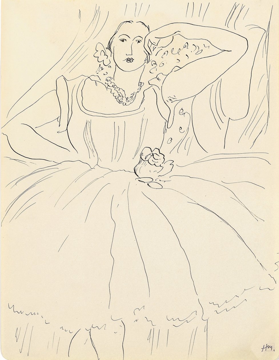 Kvinde i aftenkjole (pen og blæk på papir) af Henri Matisse