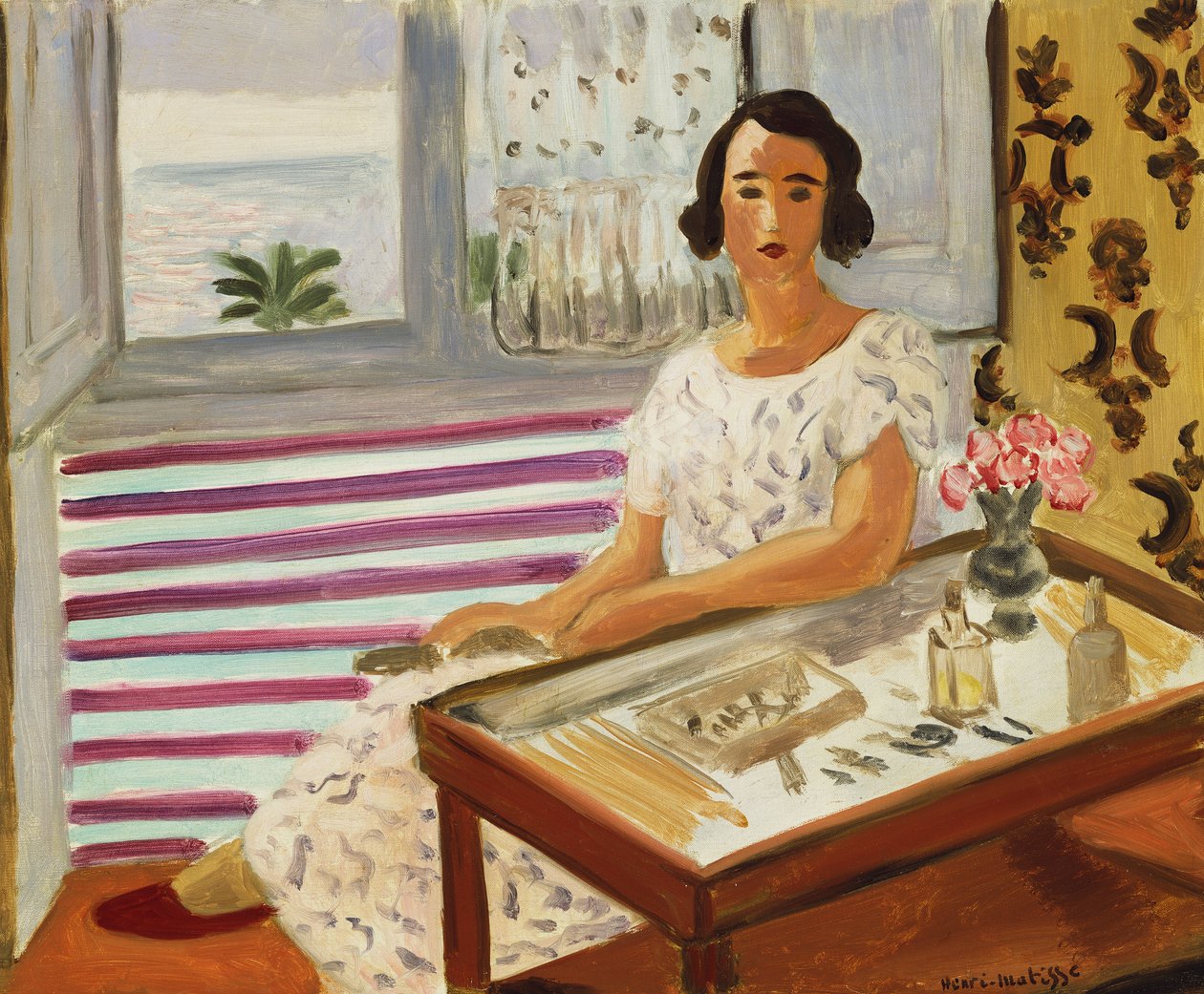 Kvinde sidder ved sit sminkebord af Henri Matisse
