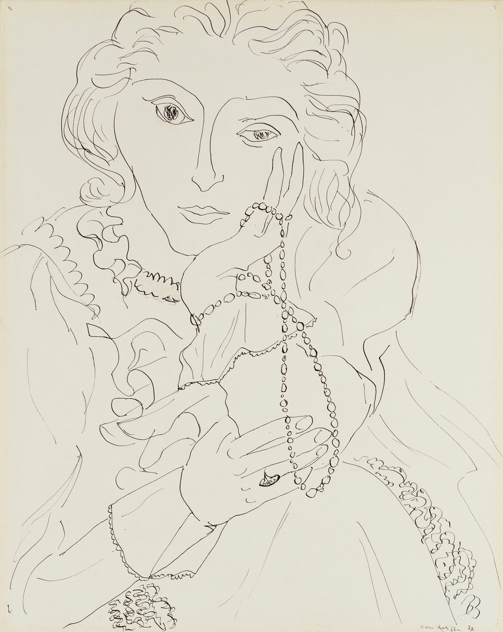 Kvinde med flæseskjorte og perlehalskæde af Henri Matisse