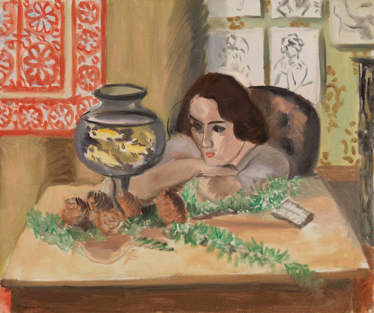 Ung kvinde foran et akvarium (Jeune fille devant un aquarium) af Henri Matisse