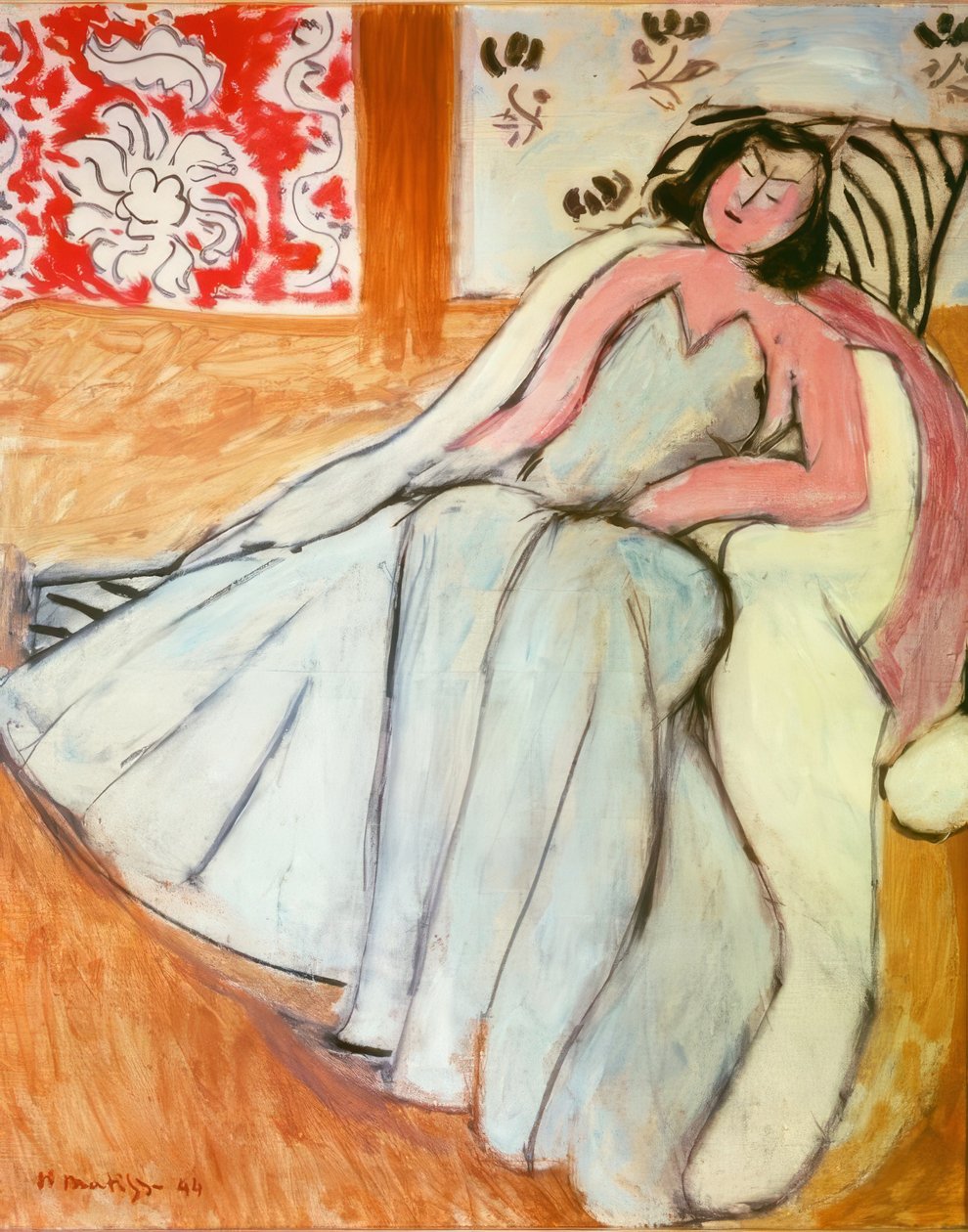 Ung kvinde med hvid pelsfrakke af Henri Matisse