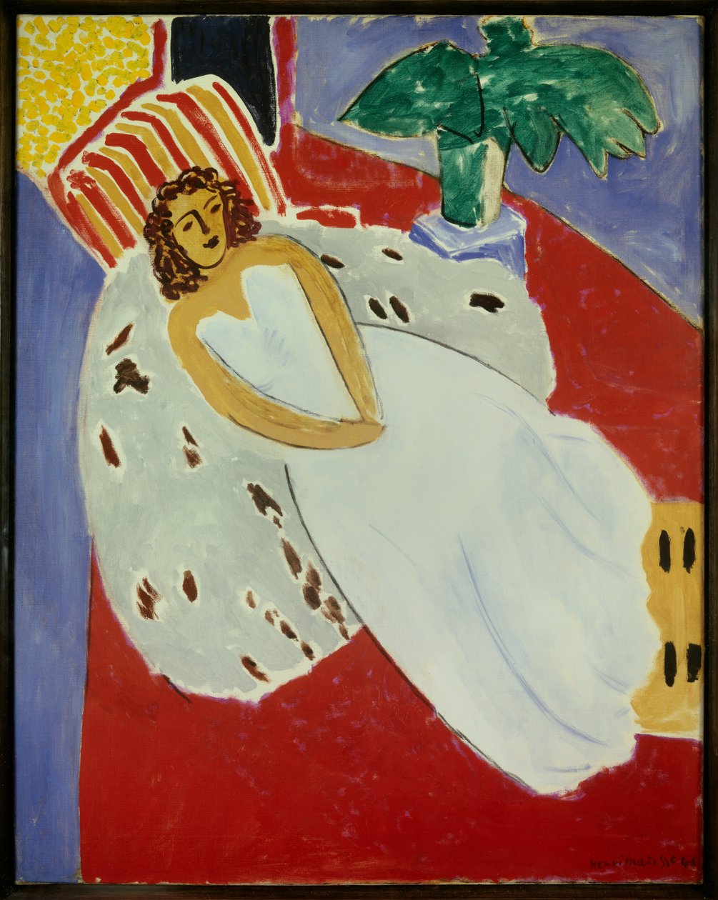 Jeune fille en blanc fond rouge 1946 (olie på lærred) af Henri Matisse
