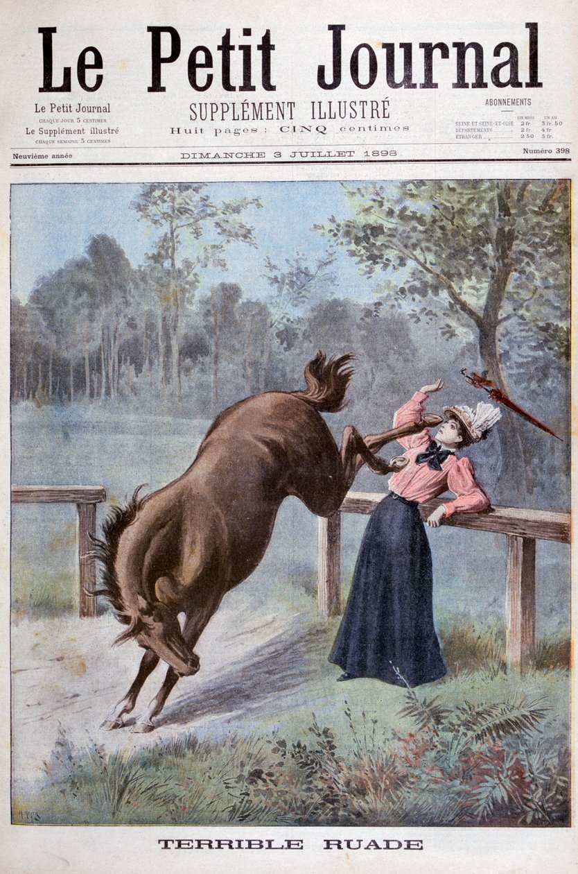 En ung kvinde bliver sparket af en hest, 1898 af Henri Meyer