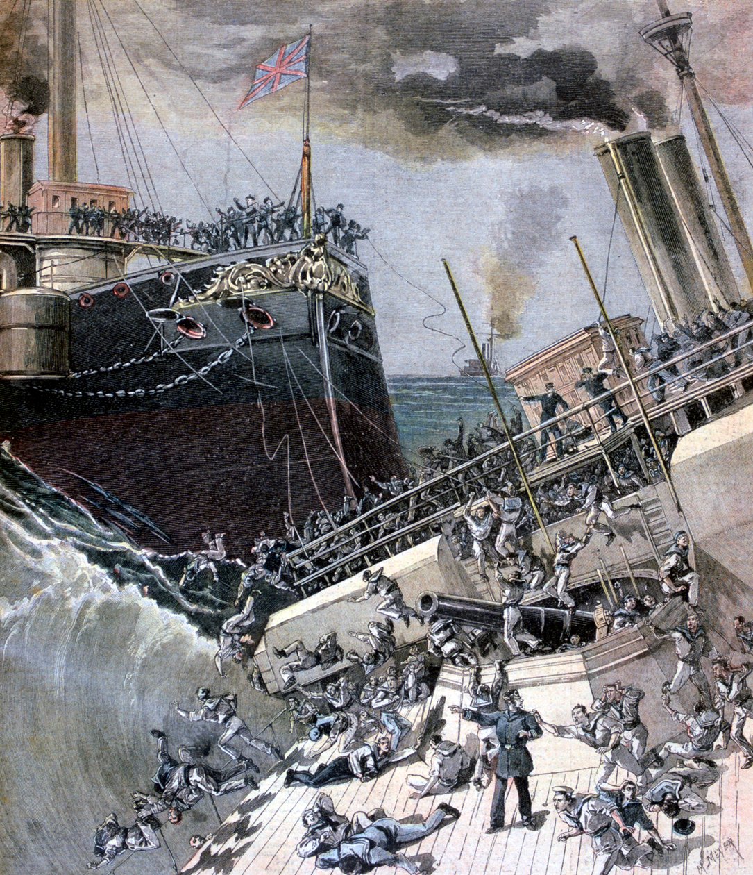 En ulykke ombord på Victoria, 22. juni 1893. af Henri Meyer