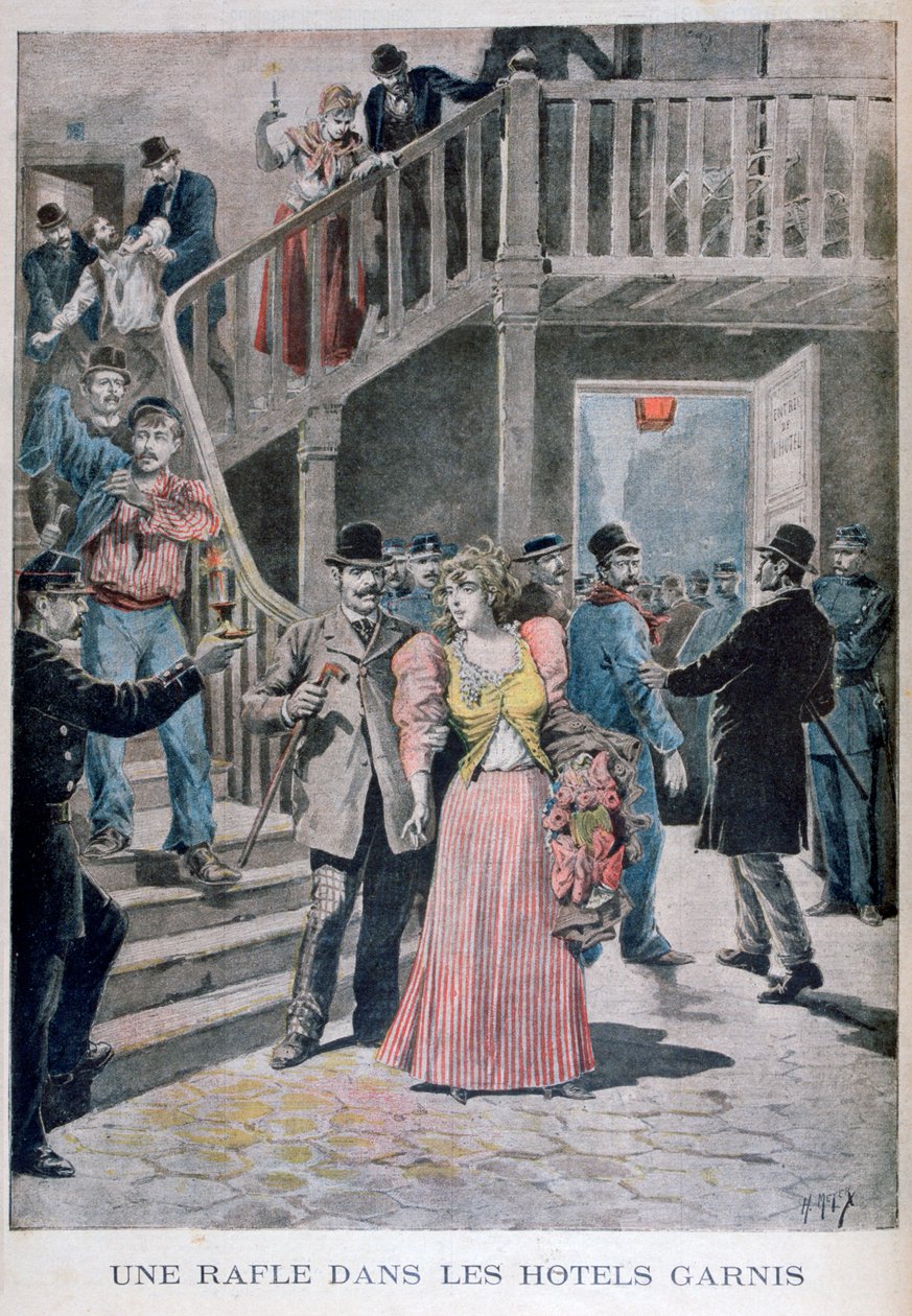 Anholdelse af prostituerede på et parisisk hotel, 1895 af Henri Meyer