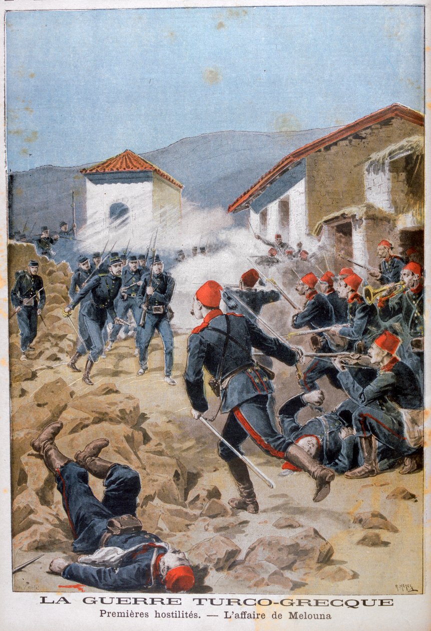 Slaget ved Meluna, græsk-tyrkisk krig, 1897 af Henri Meyer