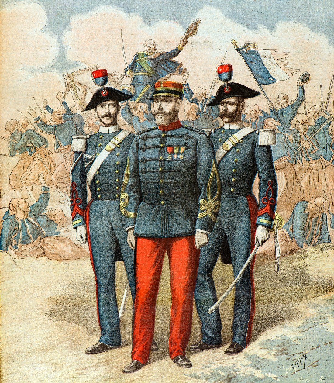 Kaptajn Romani mellem to italienske gendarmer af Henri Meyer
