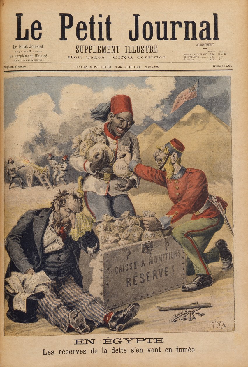 Egypten: Gældens reserver går op i røg, illustration fra Le Petit Journal, 14. juni 1896 af Henri Meyer