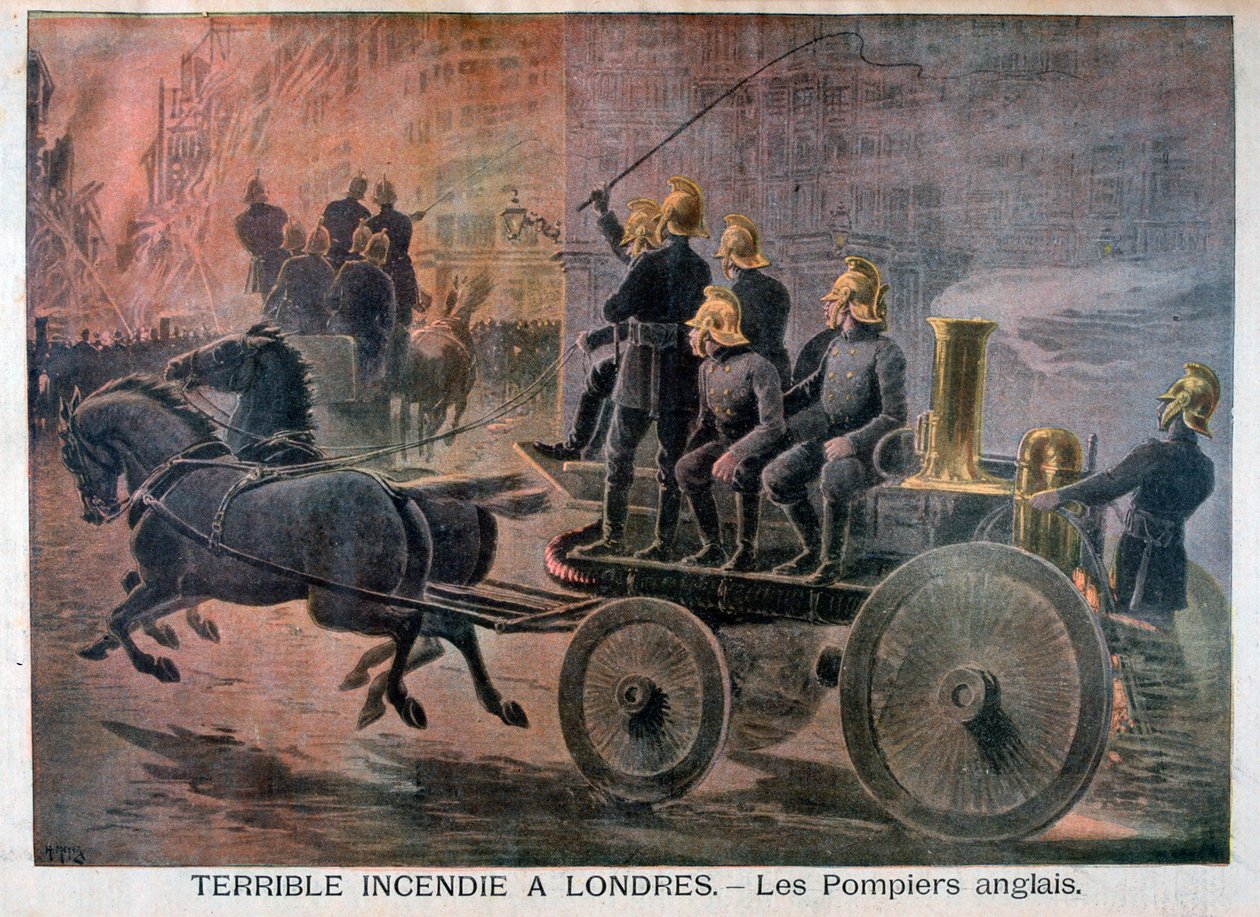 Engelske brandmænd på vej til en nødsituation, 1897 af Henri Meyer