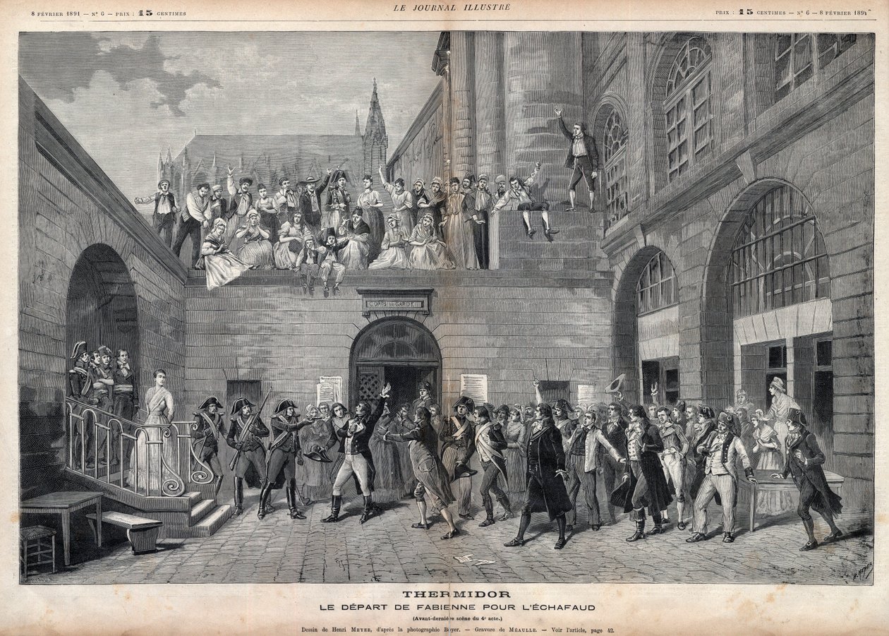 Fabiennes afgang til scaffaud - før sidste scene i 4. akt af "Thermidor"" af Victorien Sardou - Tegning af Henri Meyer, i "Le journal illustrious"" fra 1891 af Henri Meyer