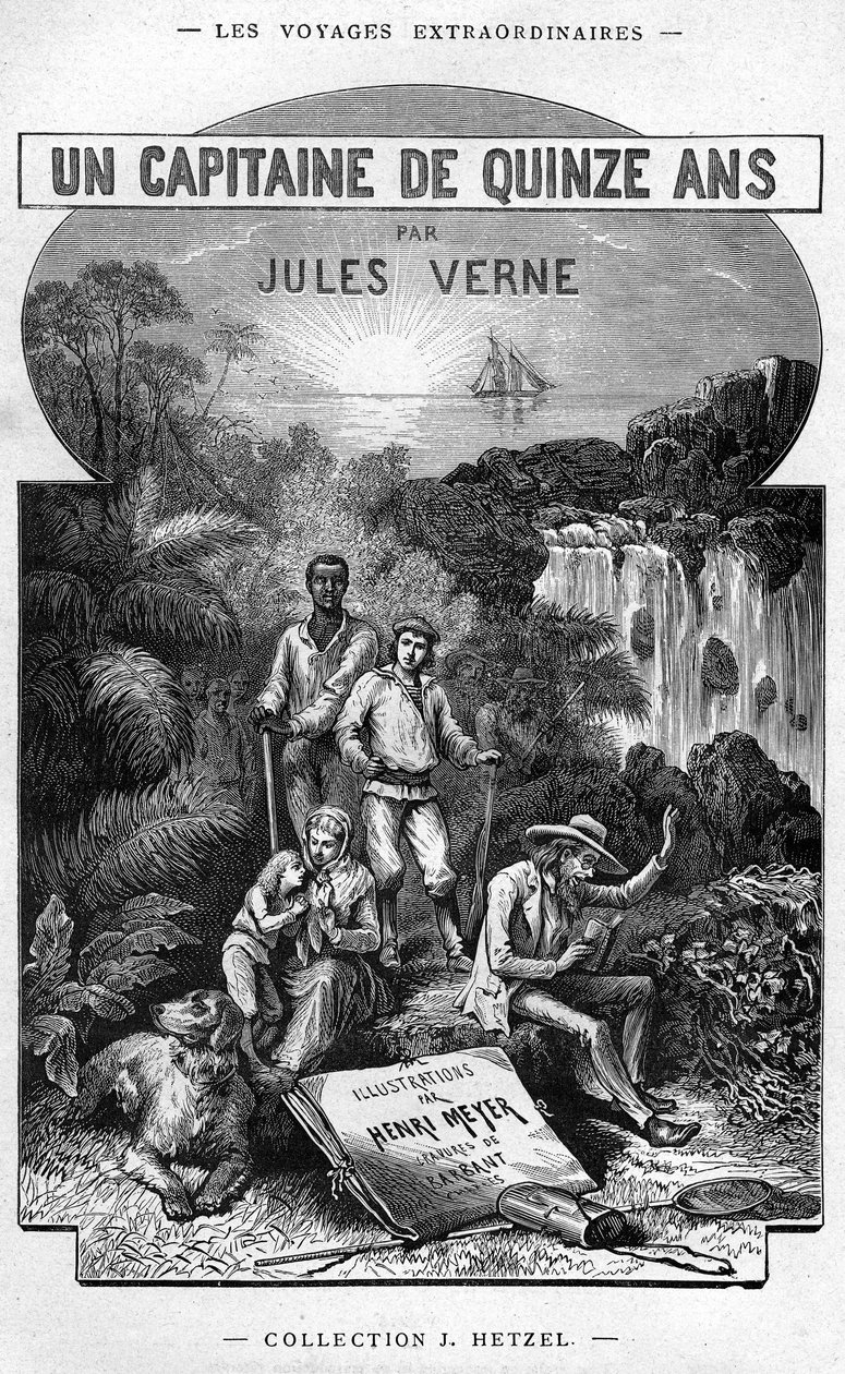 Frontispice fra Jules Vernes bog "En kaptajn på femten år", Hetzel-udgaven/ Extraordinary Voyages 1878 af Henri Meyer