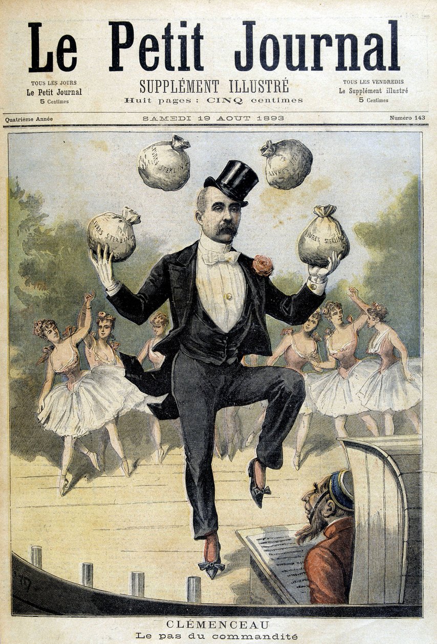 Georges Clemenceau jonglerer med Pounds Sterling - i "" Le Petite Journal"" af 19/08/1893 af Henri Meyer