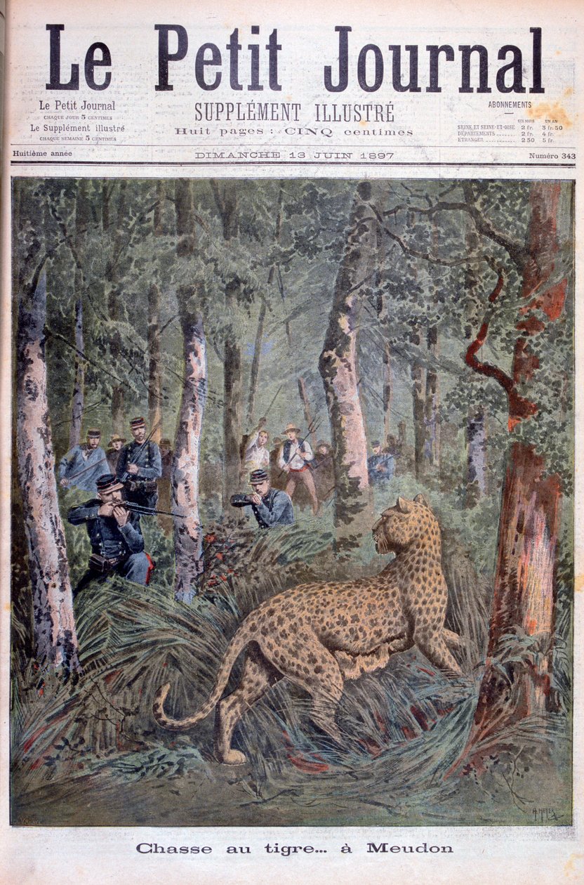 Jagt på en undsluppen leopard, Meudon, Paris, 1897 af Henri Meyer
