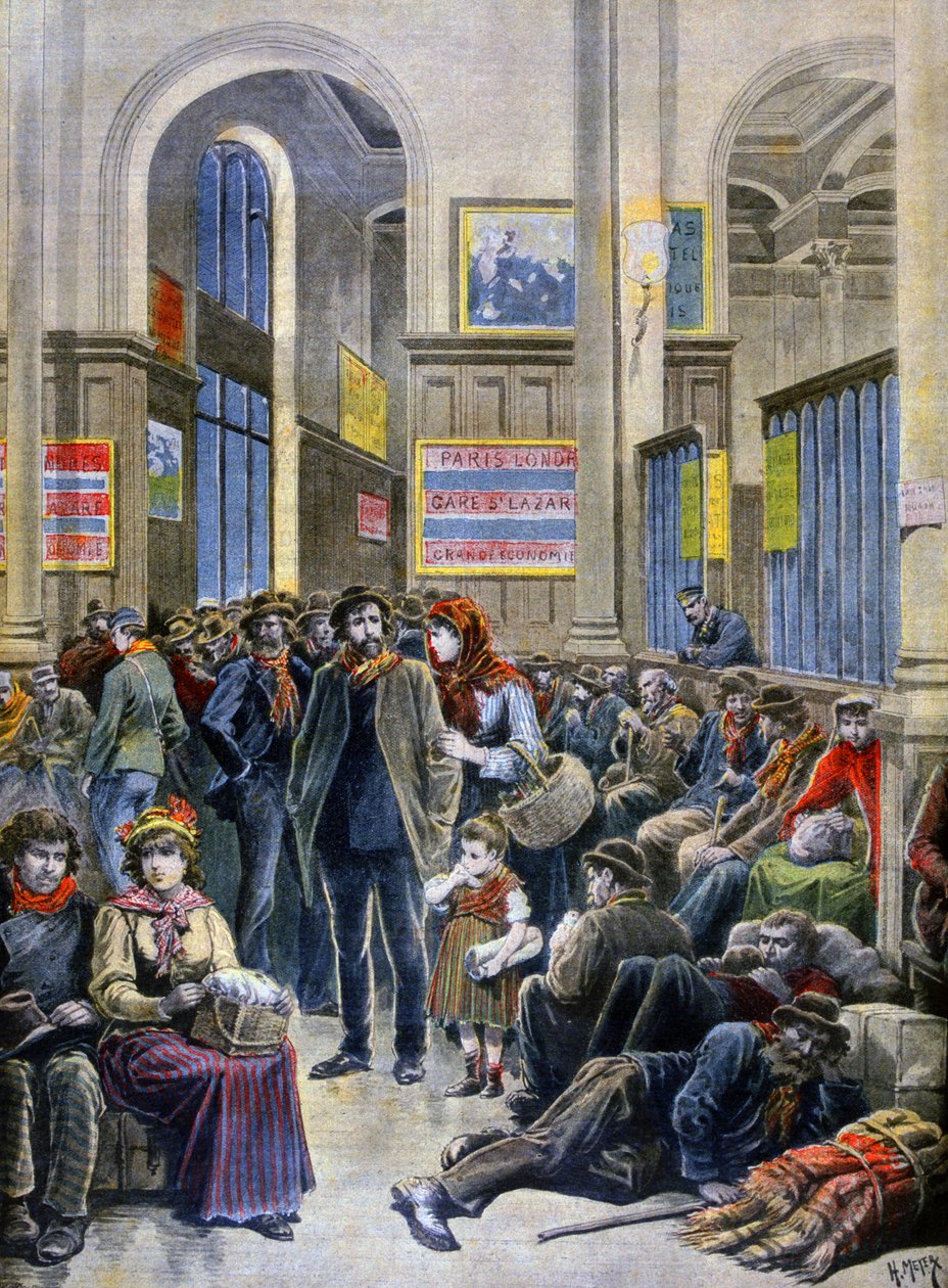 Italienske immigranter søger ly på Gare Saint Lazare af Henri Meyer