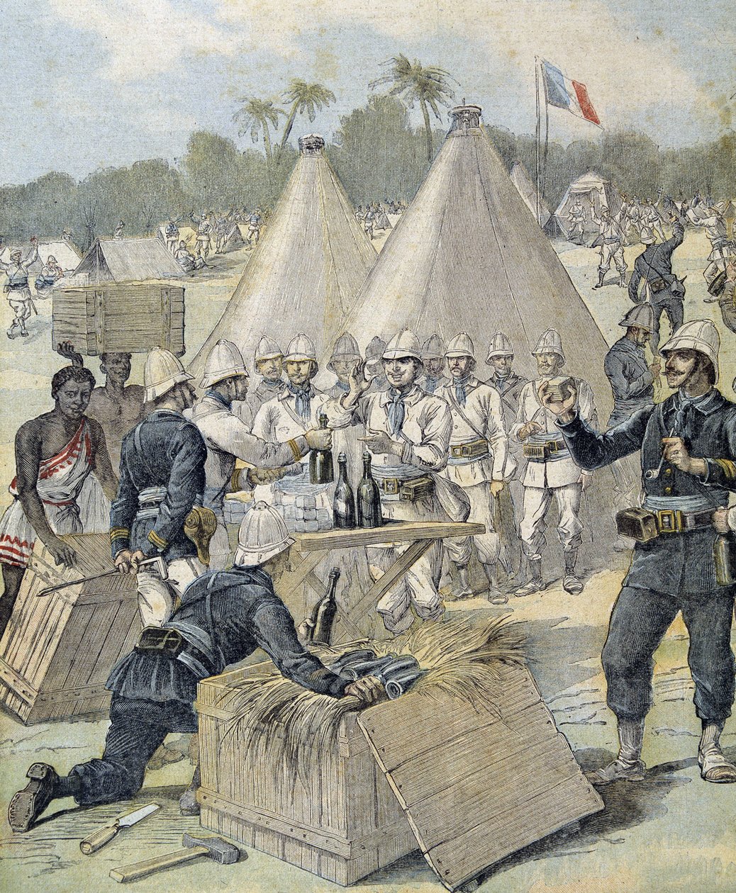 Nytårsgaver til soldater i Dahomey (nu Benin) - i "" Le Petity Journal"" af 31/12/1892 af Henri Meyer