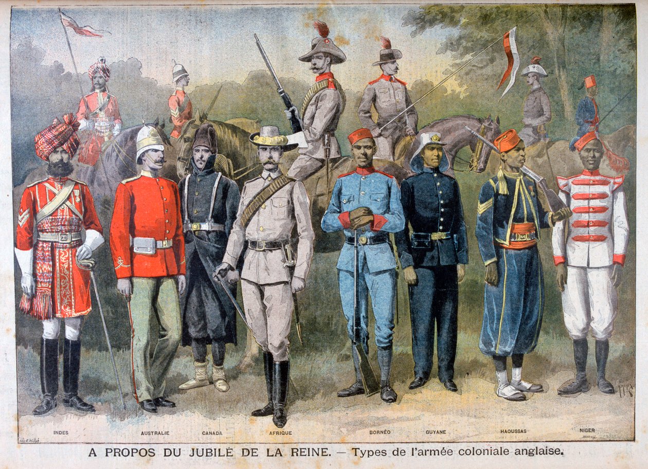 Militære uniformer fra den britiske kolonihær, 1897 af Henri Meyer