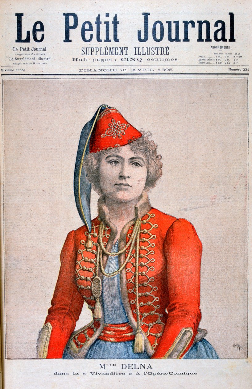 Mlle Delna, portrætterer en vivandiere i den komiske opera, La Vivandiere, 1895 af Henri Meyer
