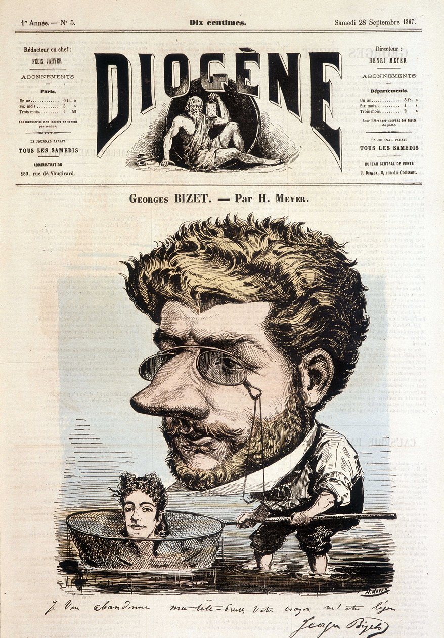 Portræt af Georges Bizet af Meyer - i "" Diogenes", 28/09/1867. af Henri Meyer