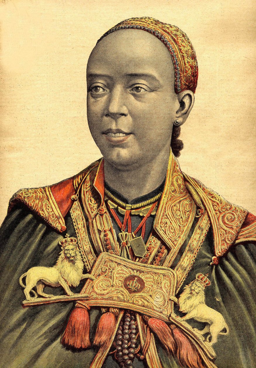 Abessinian ja Etiopian keisarinna Taitou (Taytu Betul) muotokuva. af Henri Meyer