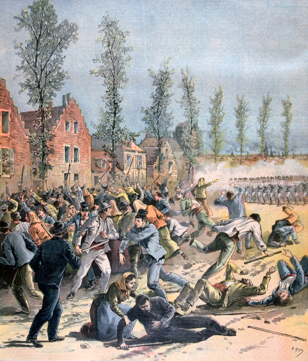 Optøjer i Mons, Belgien, 1893 af Henri Meyer