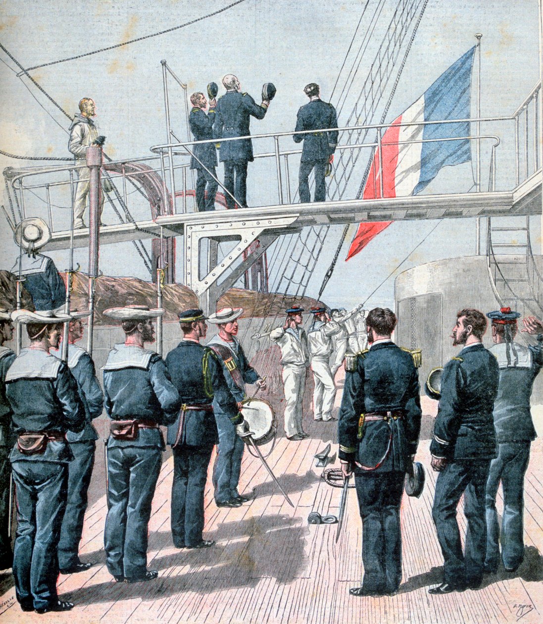 Salut til flaget, franske flådemanøvrer, 1891 af Henri Meyer