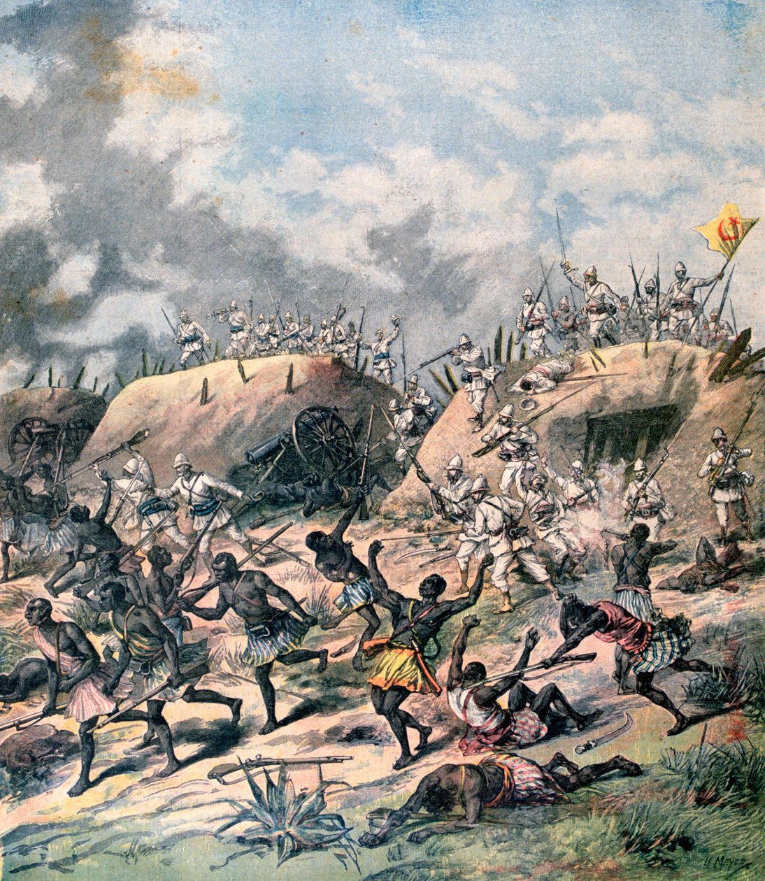 Det franske angreb på Kana, Dahomey, Afrika, 1892 af Henri Meyer