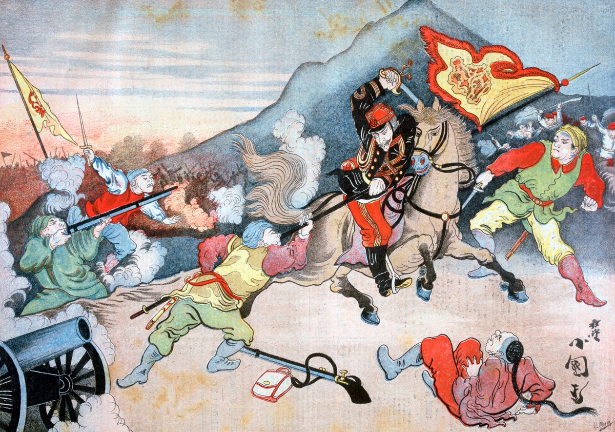 En japansk officers indtagelse af det kinesiske flag, 1894 af Henri Meyer