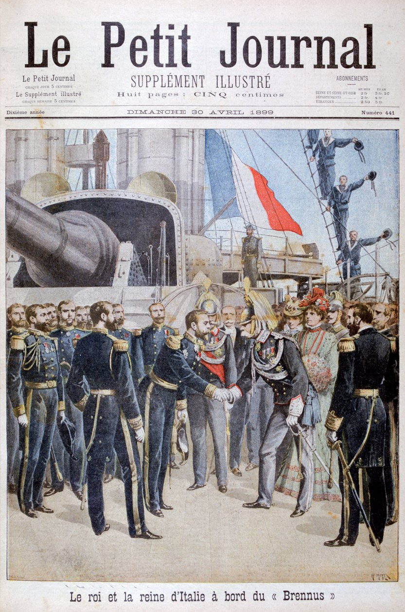 Kongen dronningen af Italien om bord på det franske slagskib Brennus, 1899 af Henri Meyer