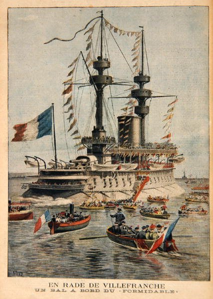 Villefranche Harbour, en bold om bord på Formidable, illustration fra Le Petit Journal, indgraveret af P.H.G.V. Michel, 1. marts 1896 af Henri Meyer