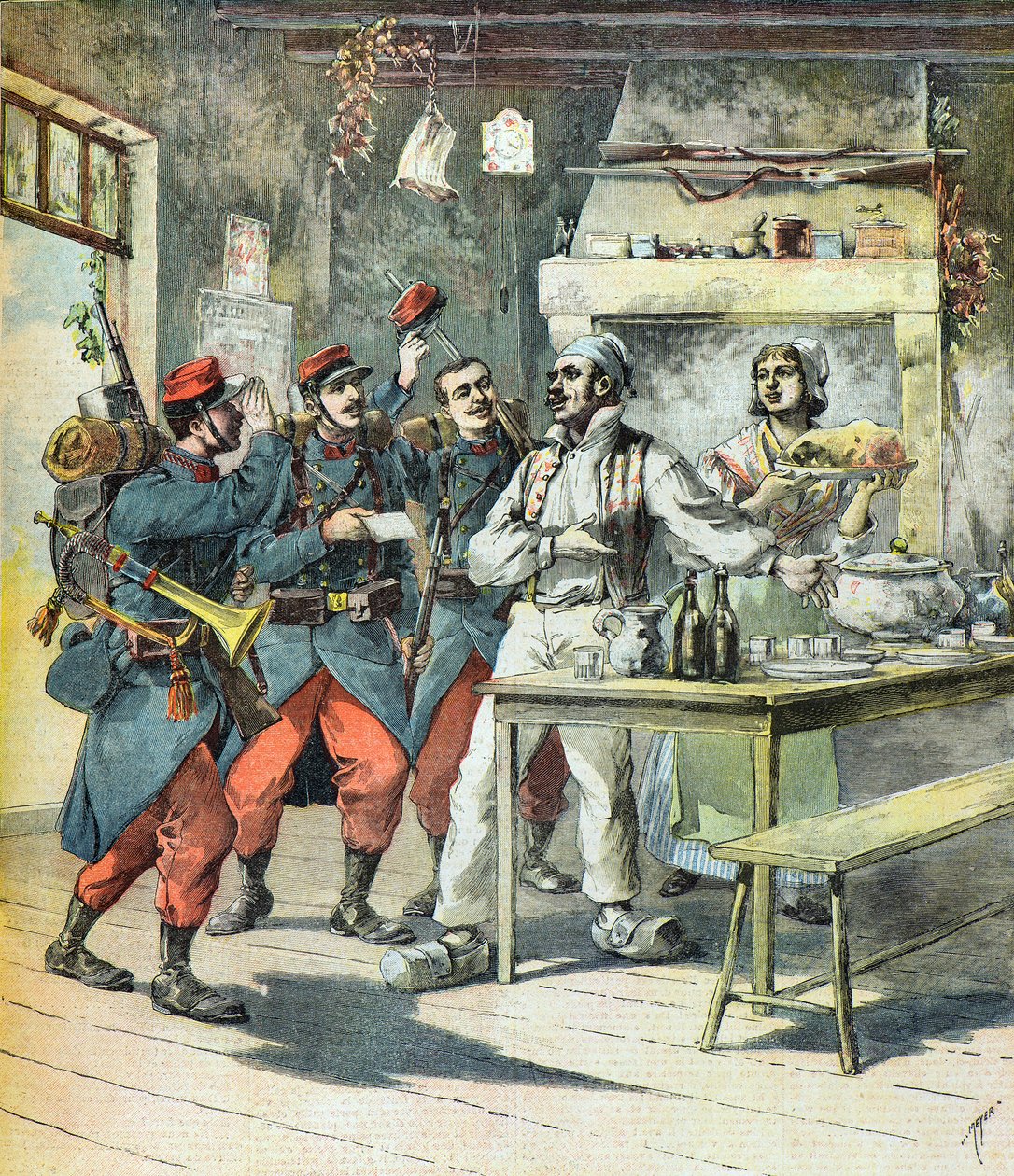 et par, der modtager soldater af Henri Meyer