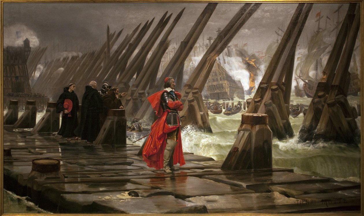 Richelieu på diget i La Rochelle, maleri af Henri Motte (1846-1922) af Henri Paul Motte