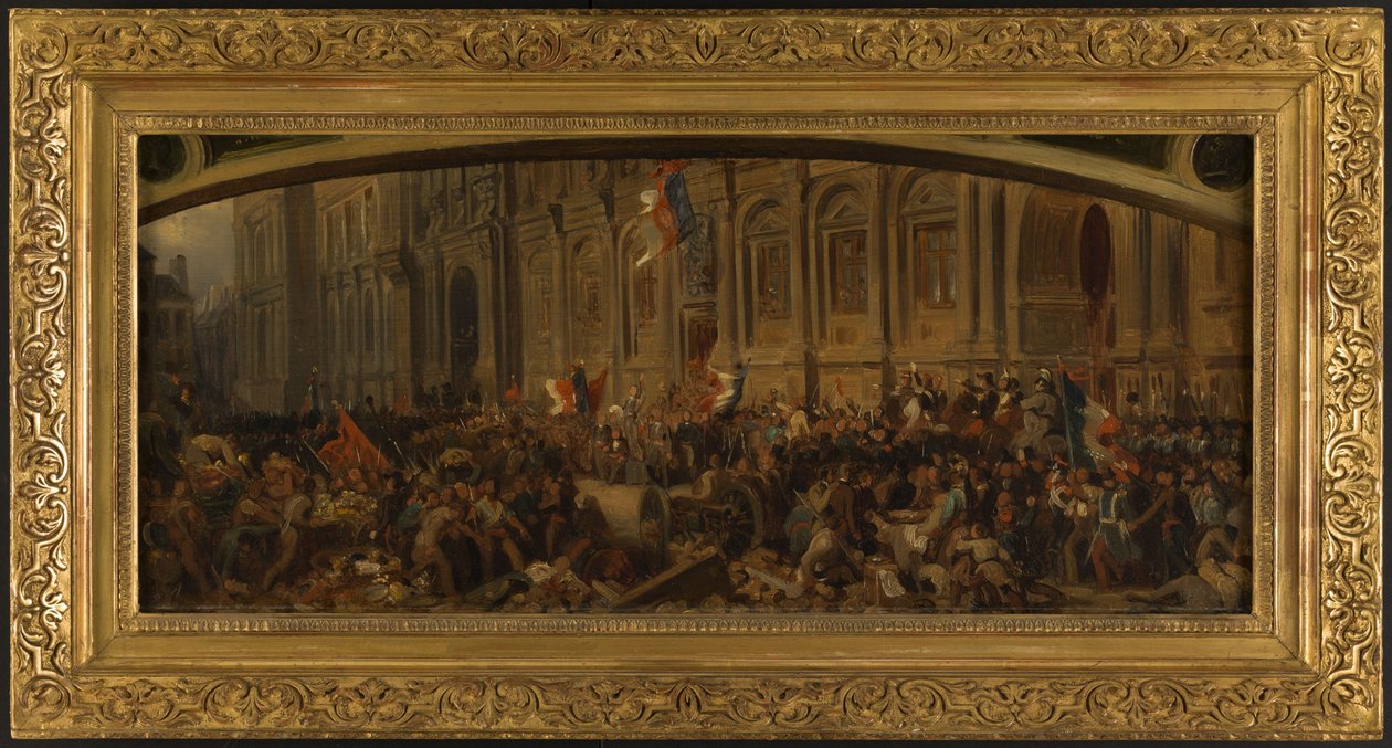 Lamartine skubber det røde flag tilbage ved Hôtel de Ville, 25. februar af Henri Philippoteaux