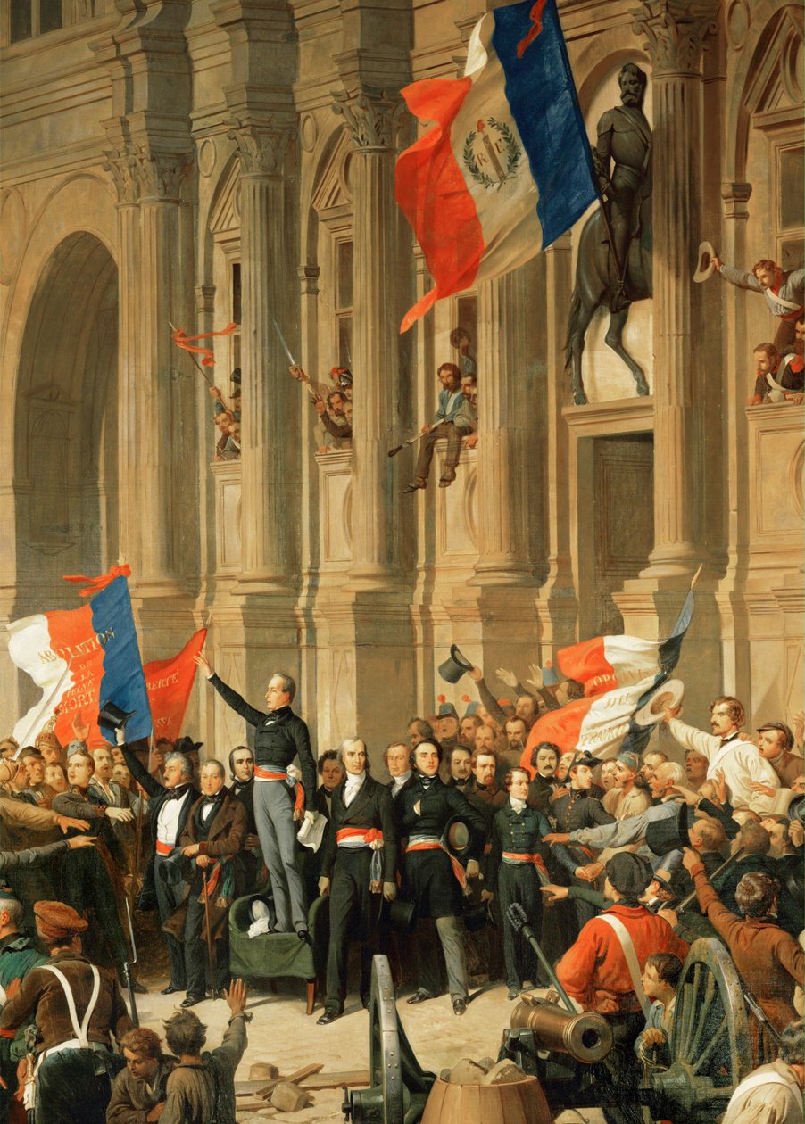 Revolutionen i 1848: Digteren Alphonse de Lamartine afviser det ekstreme venstres røde flag ... af Henri Philippoteaux