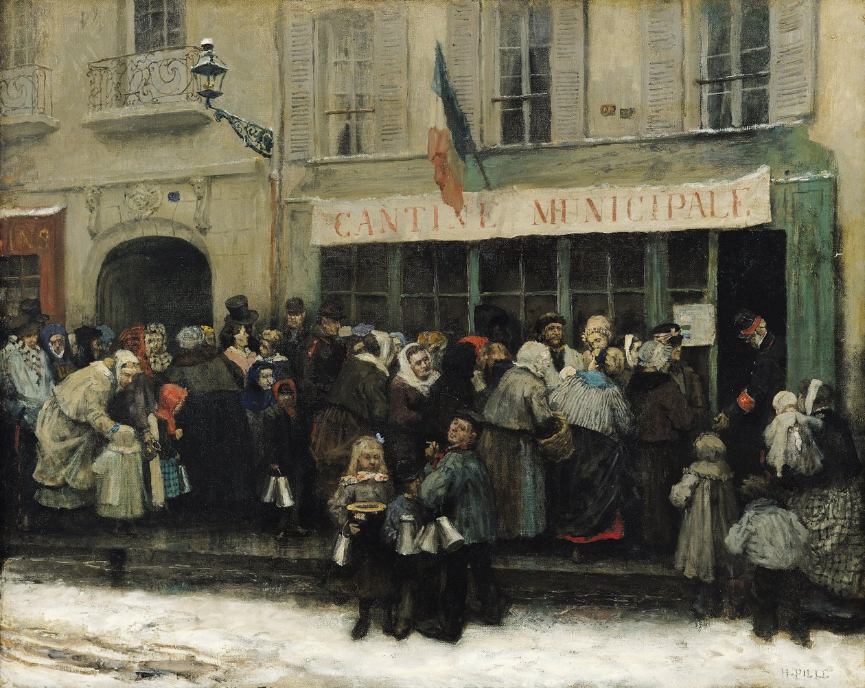 Et Suppekøkken under belejringen af Paris, efter 1870 (olie på lærred) af Henri Pille