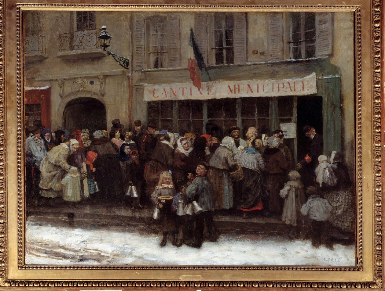 Kommunal kantine under Paris-belejringen i 1870 pariserne travler foran en kommunal kantine på tidspunktet for preussernes belejring af byen. Maleri af Henri Pille (1844-1897) af Henri Pille