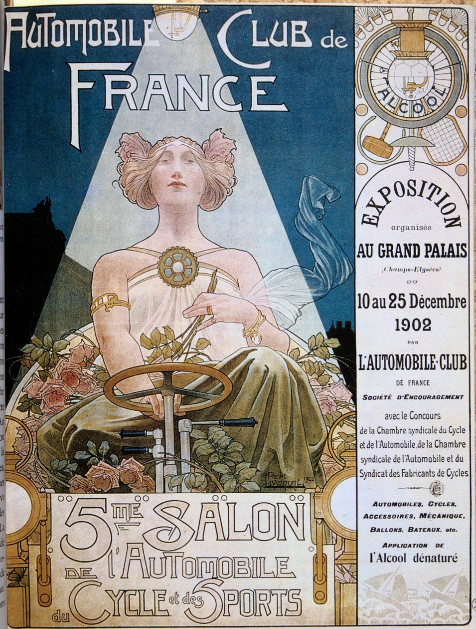 Plakat af Automobile Club de France under den 5. biludstilling på Grand Palais de Paris i 1902, illustration af Henri Privat-Livemont (1861-1936), Versailles, kommunale bibliotek - Plakat fra Automobile Club de France under den 5. biludstilling på af Henri Henri Antoine Théodore Livemont