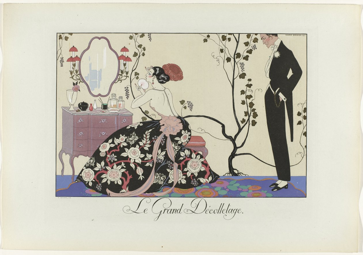 Joie de vivre: Dagens lykke eller Graces à la Mode The Great Decolletage (titel på objekt) The Happiness of the Day eller Fashionable Graces (serietitel) af Henri Reidel