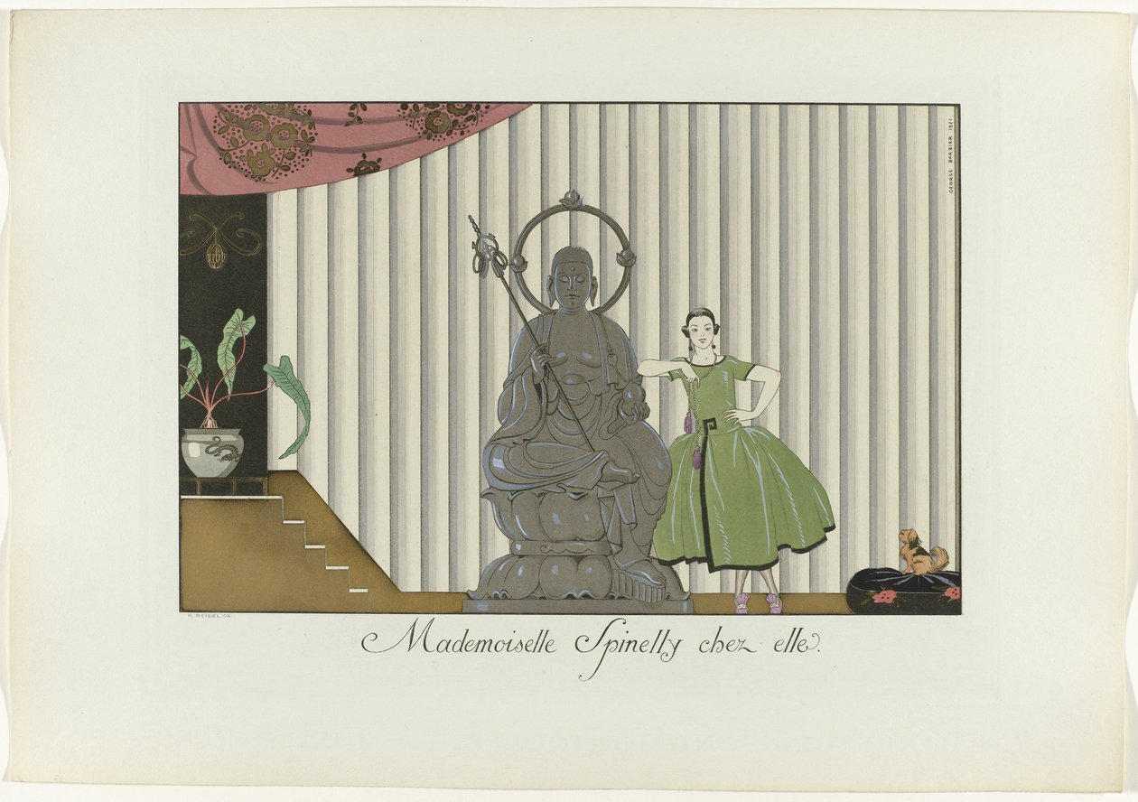 Frøken Spinelly derhjemme. (titel på objekt) The Happiness of the Day eller Fashionable Graces (serietitel) af Henri Reidel