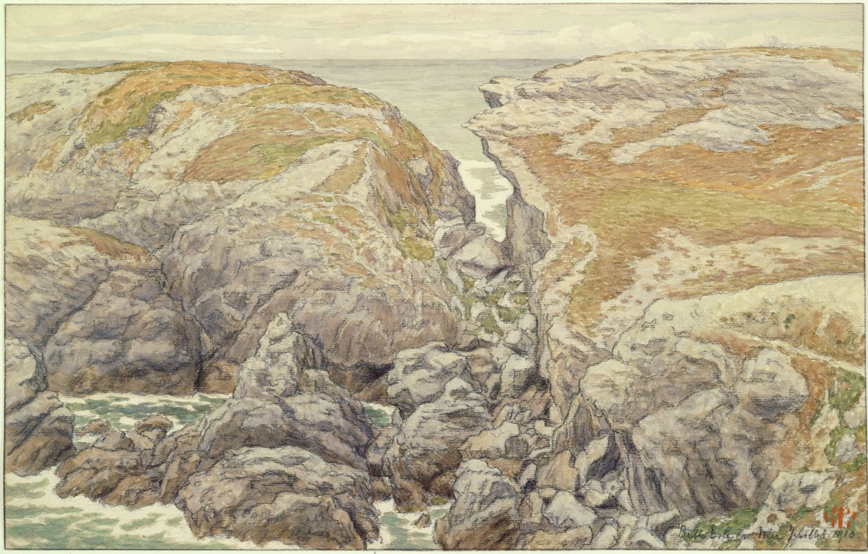 Klipper ved Belle-Isle i havet af Henri Rivière