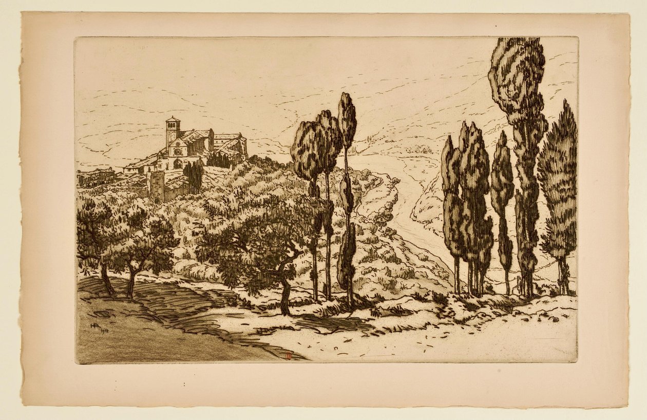 [Basilikaen i Assisi set fra La Rocca] af Henri Rivière