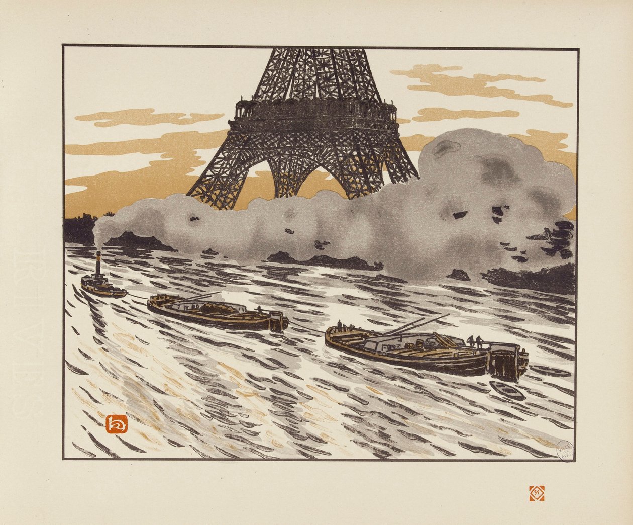 Pråmene [De 36 udsigter fra Eiffeltårnet] af Henri Rivière