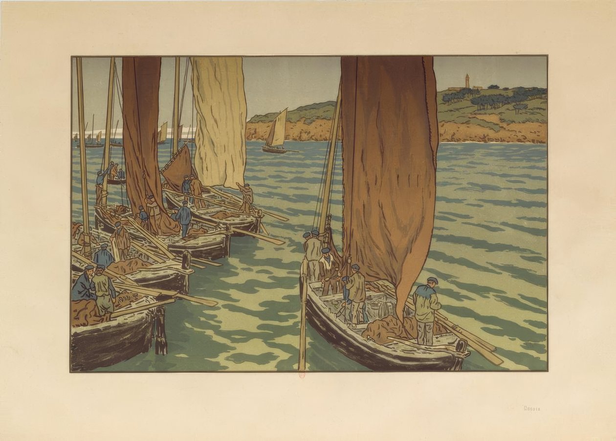Bådenes afgang i Tréboul af Henri Rivière